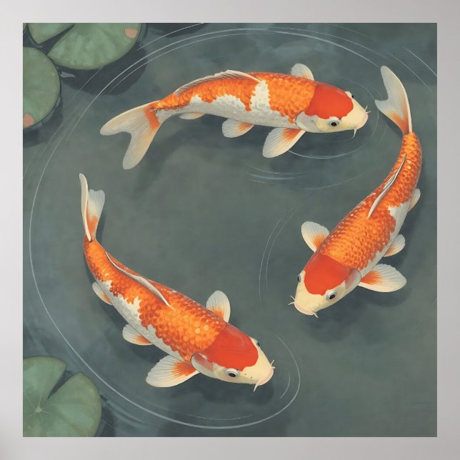 Graceful Koi Fish Pond Serenity Design Poster (Front)