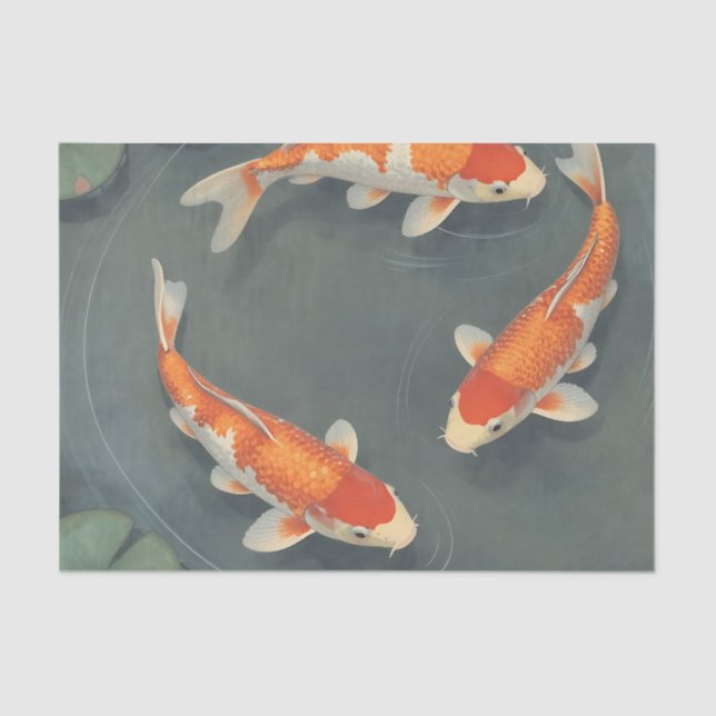 Graceful Koi Fish Pond Serenity Design Tissue Paper (Front)