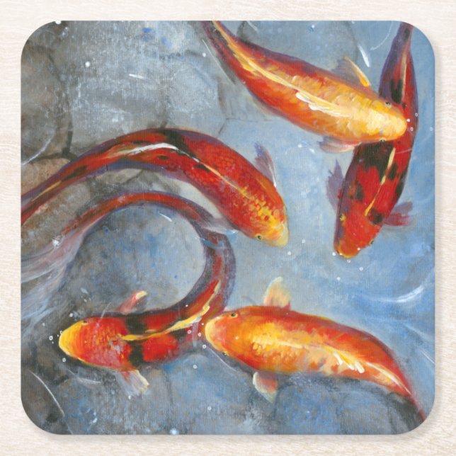 Graceful Koi I Square Paper Coaster (Front)