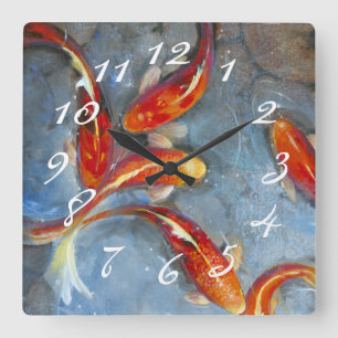 Graceful Koi II Square Wall Clock