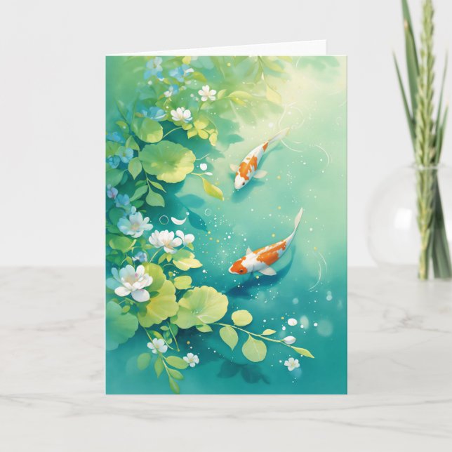 Graceful Koi in a Tranquil Pond Card (Front)
