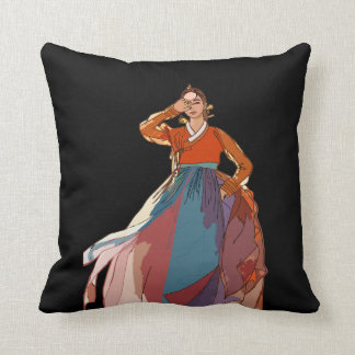 Graceful Korean Woman with Hanbok Cushion