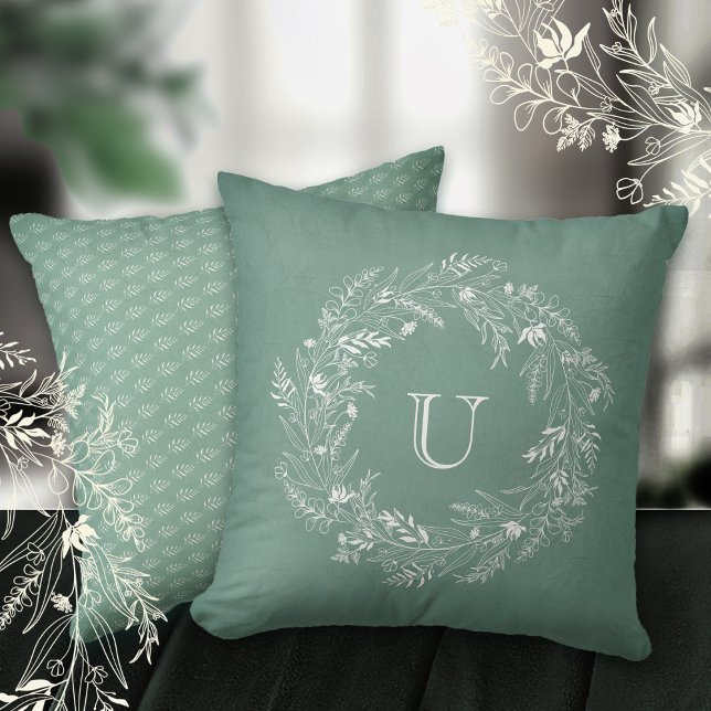 Graceful leafy botanical circle letter U Cushion (Creator Uploaded)