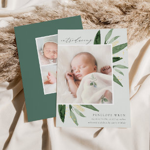 Graceful Leaves Gold Foil Birth Announcement