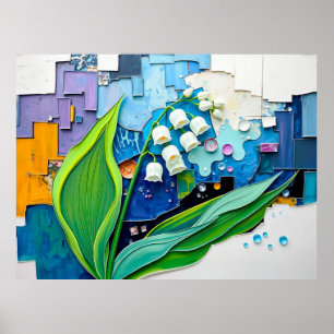 Graceful Lily of the Valley in Modern Abstract Sty Poster
