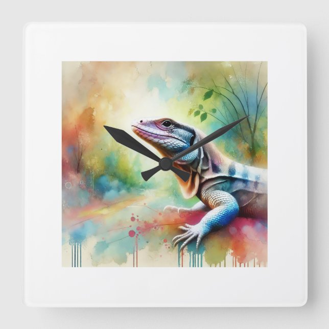 Graceful Lizard 240824AREF128 - Watercolor Square Wall Clock (Front)