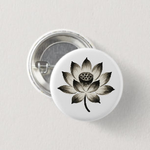 Graceful Lotus – Ink Brush Flower Design on  3 Cm Round Badge