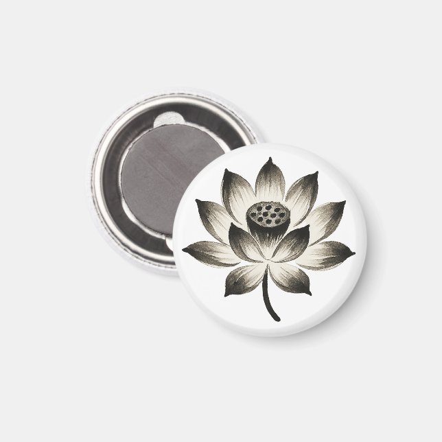 Graceful Lotus – Ink Brush Flower on Magnet (Front/Back)