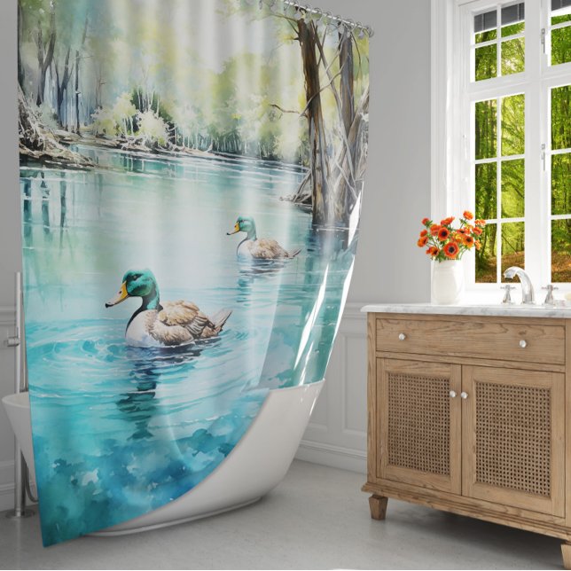 Graceful Mallards: A Feminine Escape Shower Curtain (Creator Uploaded)