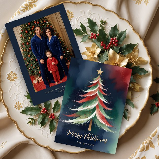 Graceful Modern Colorful Abstract Christmas Tree  Holiday Card (Graceful Modern Colorful Abstract Christmas Tree Holidays Cards.)