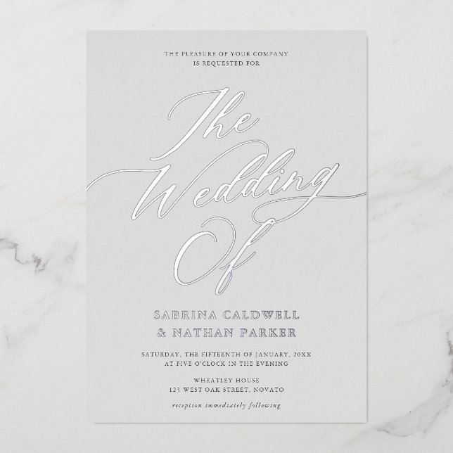 Graceful Modern Script Wedding Grey Silver (Front)