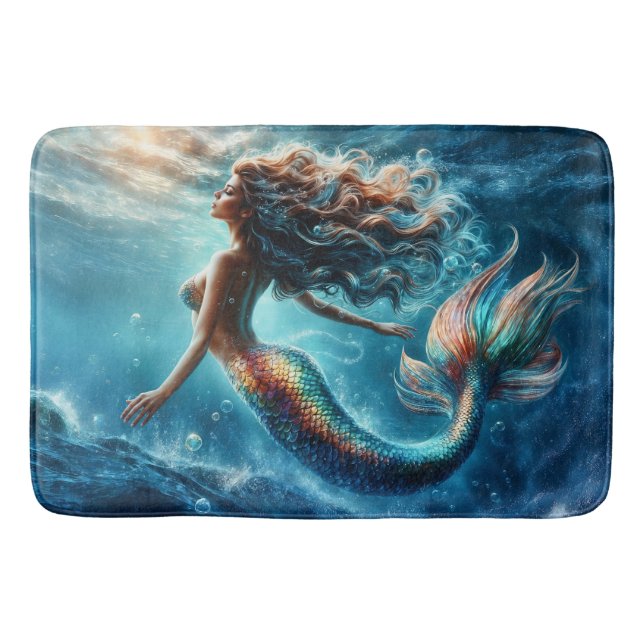 Graceful mythical sea dweller mermaid scene bath mat (Front)