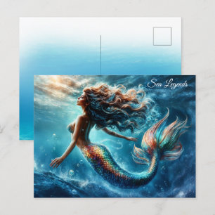 Graceful mythical sea dweller mermaid scene postcard
