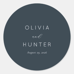 Graceful Navy Calligraphy Classic Round Sticker