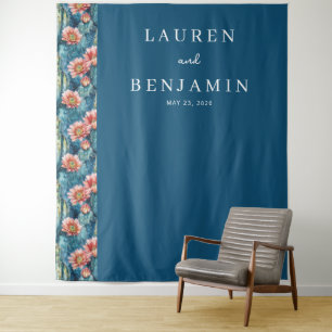 Graceful Navy Floral Border Tapestry