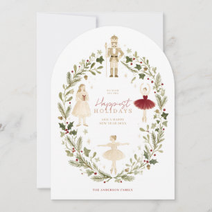 Graceful Nutcracker Wreath Gold Watercolor TMF26 Holiday Card