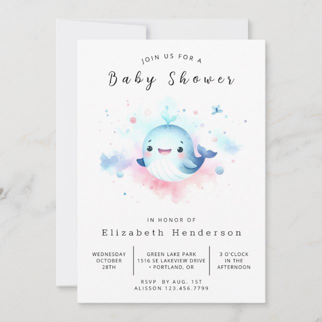Graceful Online Whale Baby Shower Invitation (Front)