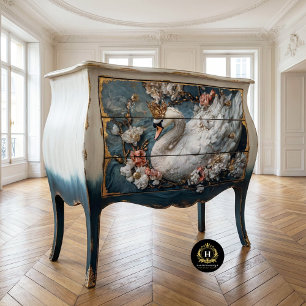 Graceful Ornate White Swan Florals Decoupage  Tissue Paper