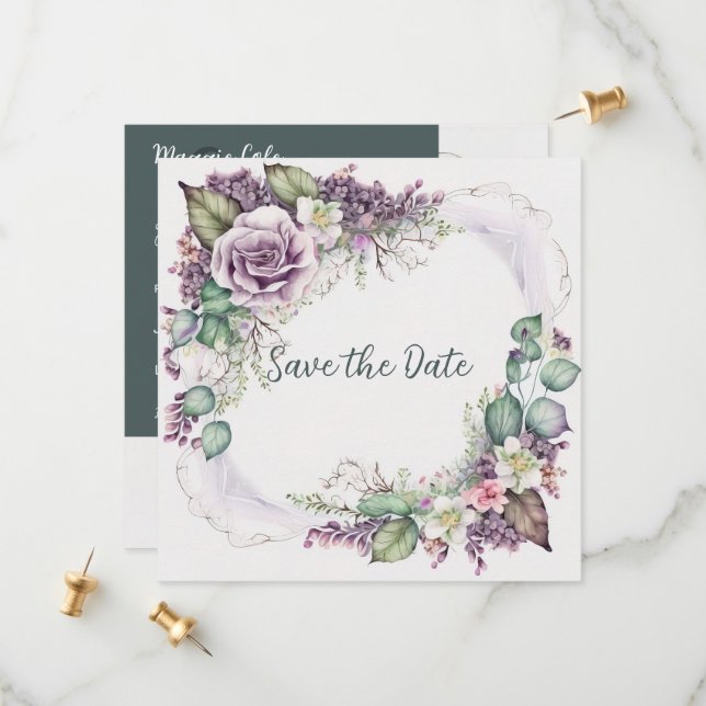 Graceful Painted Floral Save The Date (Front/Back In Situ)