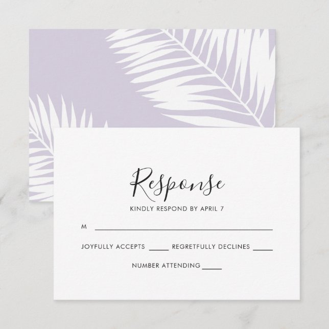 Graceful Palms Wedding Rsvp Card in Violet (Front/Back)