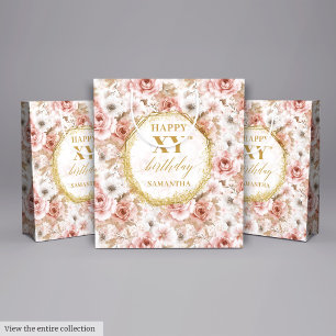 Graceful Pastel Pink Rustic Gold Birthday Gift Bag
