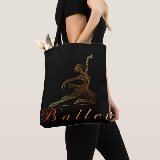Graceful Pose of a golden Line Art Ballerina Tote Bag