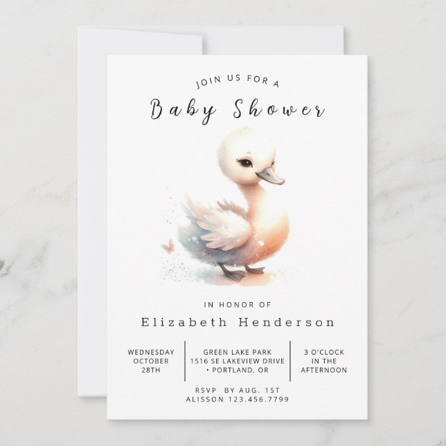 Graceful Printable Swan Baby Shower Invitation (Front)