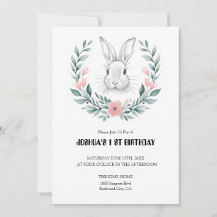 Graceful Rabbit in a Floral Wreath Invitation
