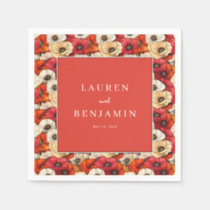 Graceful Red Floral Border Napkin