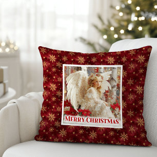 Graceful Red Gold Angel Christmas Pillow Gift