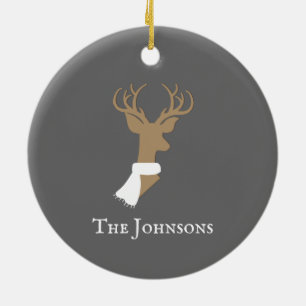 Graceful Reindeer Gold & Grey Personalised Ceramic Ornament