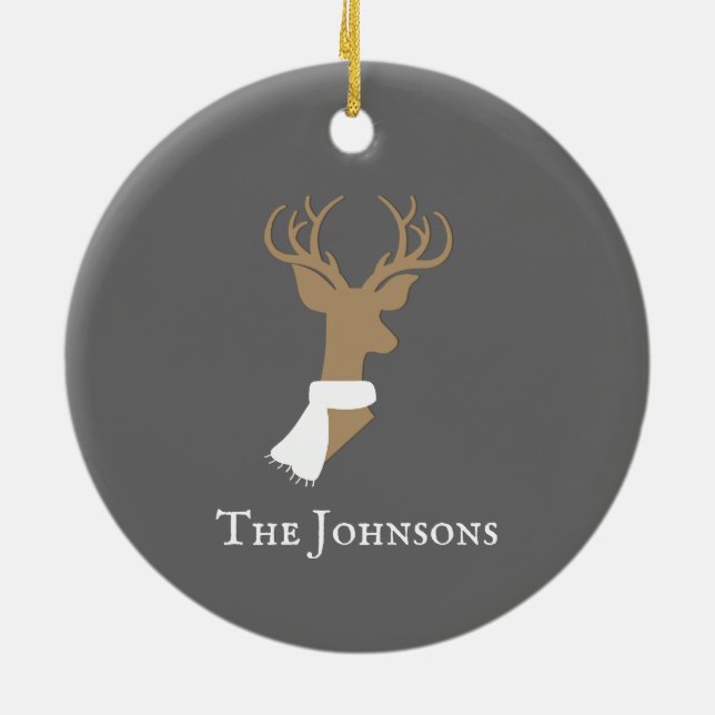 Graceful Reindeer Gold & Grey Personalised Ceramic Ornament (Back)