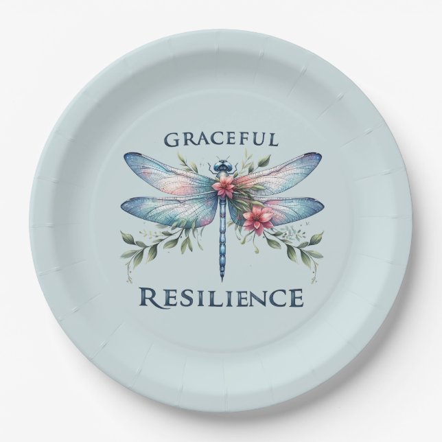 Graceful Resilience - Artistic Dragonfly Paper Plate (Front)