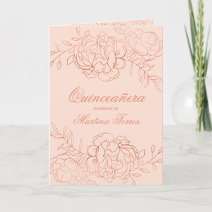 Graceful Rose Gold & Blush Pink Floral Quinceanera Invitation