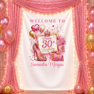 Graceful Rose Gold Confetti 30th Birthday Backdrop Tapestry