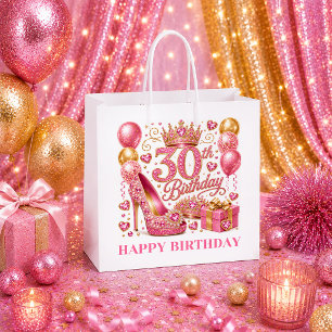 Graceful Rose Gold Confetti 30th Birthday Gift Bag