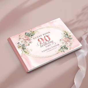 Graceful Rose Gold Eucalyptus 90th Birthday Guest Book