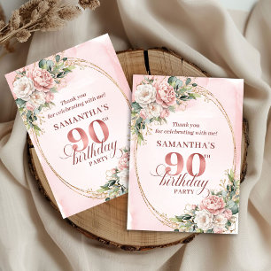 Graceful Rose Gold Eucalyptus 90th Birthday Thanks Thank You Card