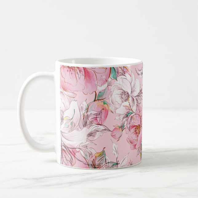 Graceful roses: buds seamless pattern coffee mug (Left)