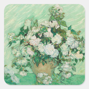 Graceful Roses in a Vase by Vincent van Gogh Square Sticker