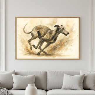 Graceful Running Greyhound Watercolor Portrait Poster