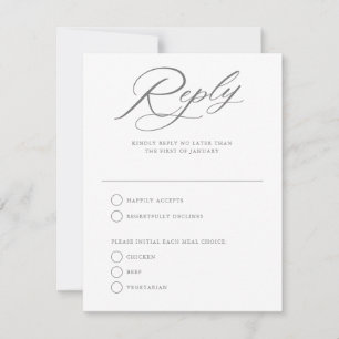 Graceful Script Wedding White Reply RSVP Card