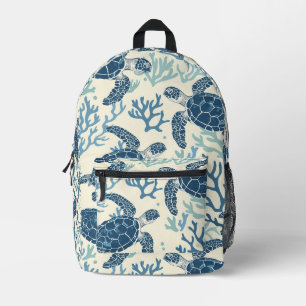 Graceful Sea Turtle and Coral Design Printed Backpack