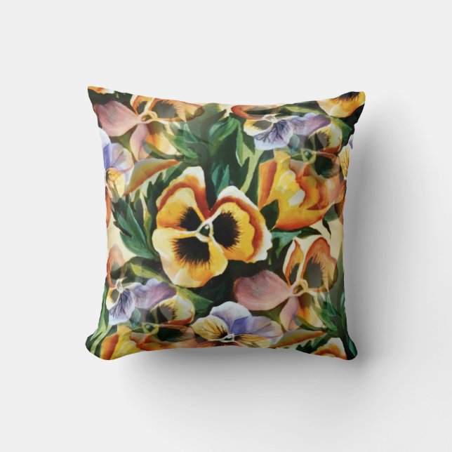 Graceful Stylish Gorgeous Vintage Pattern Pansies Cushion (Front)