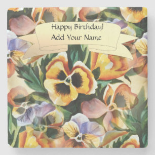 Graceful Stylish Gorgeous Vintage Pattern Pansies Stone Coaster