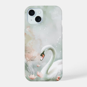 Graceful Swan and Water Lilies Watercolor Phone Ca iPhone 15 Case
