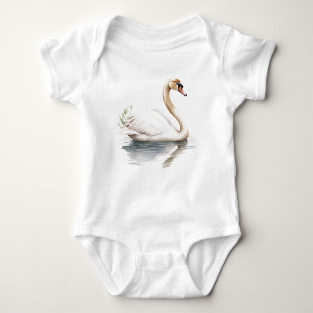Graceful Swan Gliding on the  Pond  Baby Bodysuit (Front)