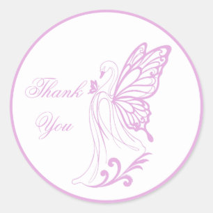 Graceful swan with butterfly wings classic round sticker