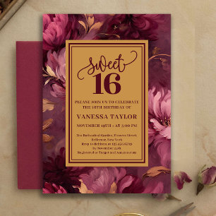 Graceful Sweet 16 Merlot Blush Gold Invitation
