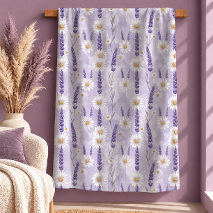Graceful Timeless White Daisy Lavender Cosy Blanke Sherpa Blanket